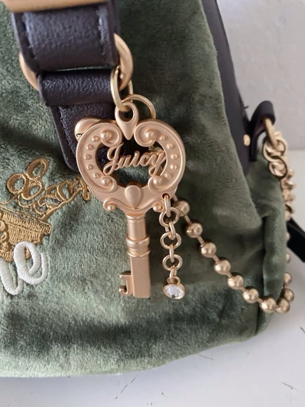 Juicy Couture The Key To Juicy Satchel Crossbody Super Greens Velvet Charm NEW